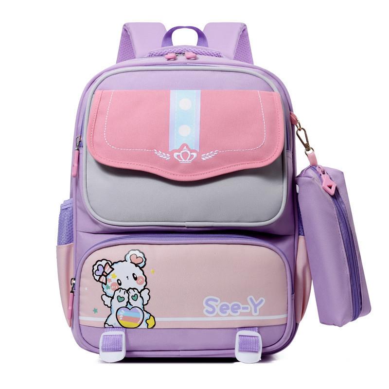 Новый детский рюкзак для начальной школы, большой вместимости, с пеналом, милый мультяшный рисунок Purple