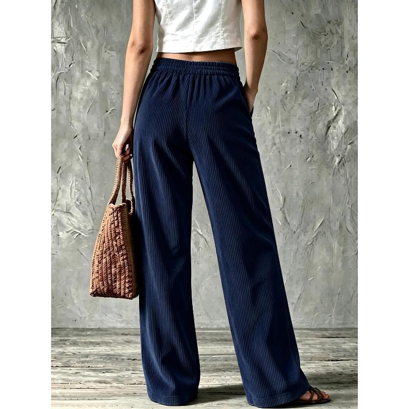 Autumn and winter retro corduroy wide-leg pants women's trousers high waist double pockets straight casual pants