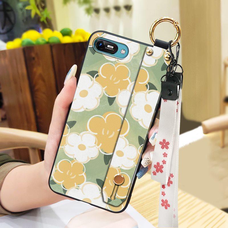 Anti-knock Wrist Strap Phone Case For Itel A25/A35/A25 Pro Ring Back Cover Silicone Dirt-resistant Phone Holder Flower