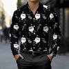 Weihnachten Langarmhemd Kragen Herren Button-Up Hemd Herbst Weihnachten Schneemann 3D-Druck Langarm Herren Feiertagsparty Oberteile