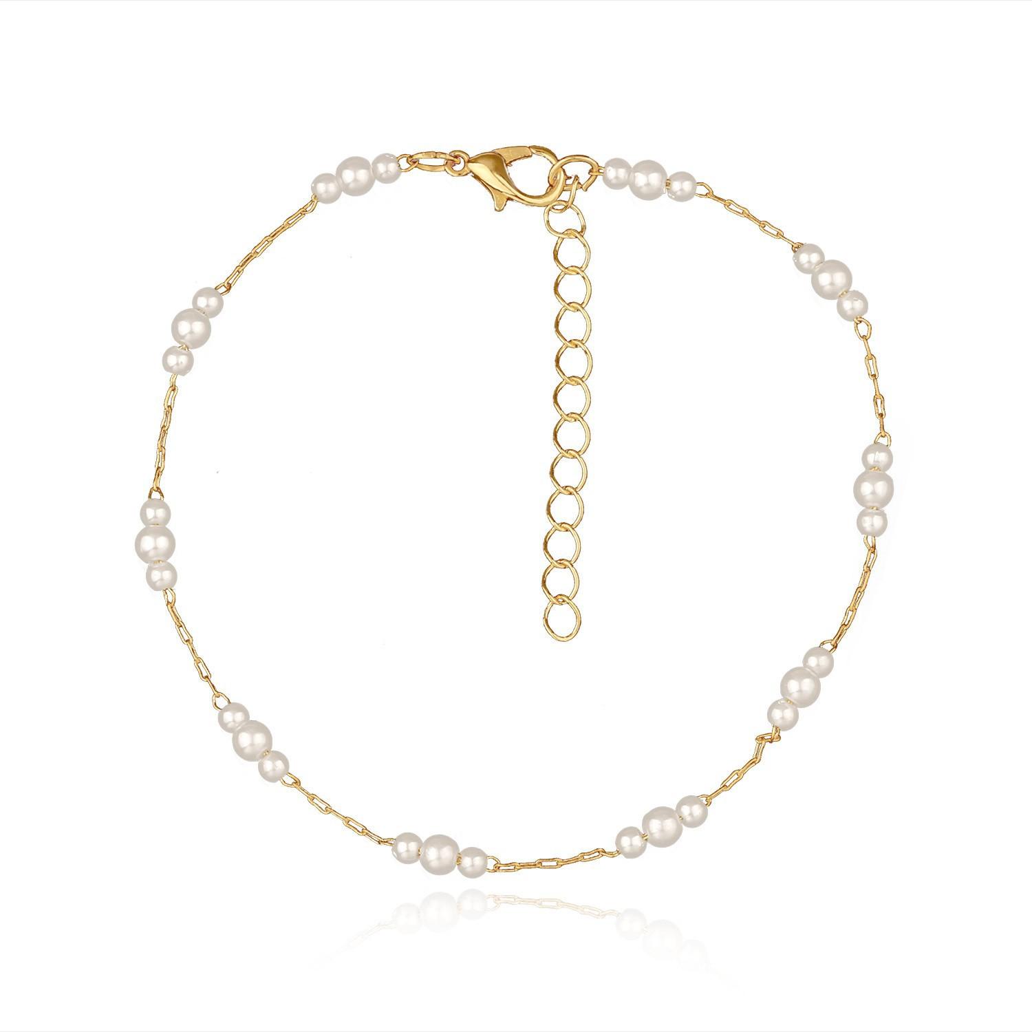 

Accessories, Large and Small Pearl Alloy Bracelets Fashion Jewelry Handmade Beach Bracelets Footwear золотой