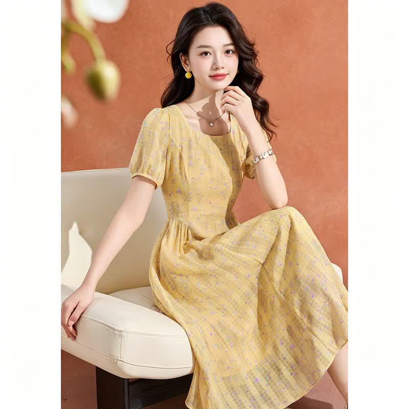 Melanie French Floral Pleated Square Neck Summer Maxi Dress L