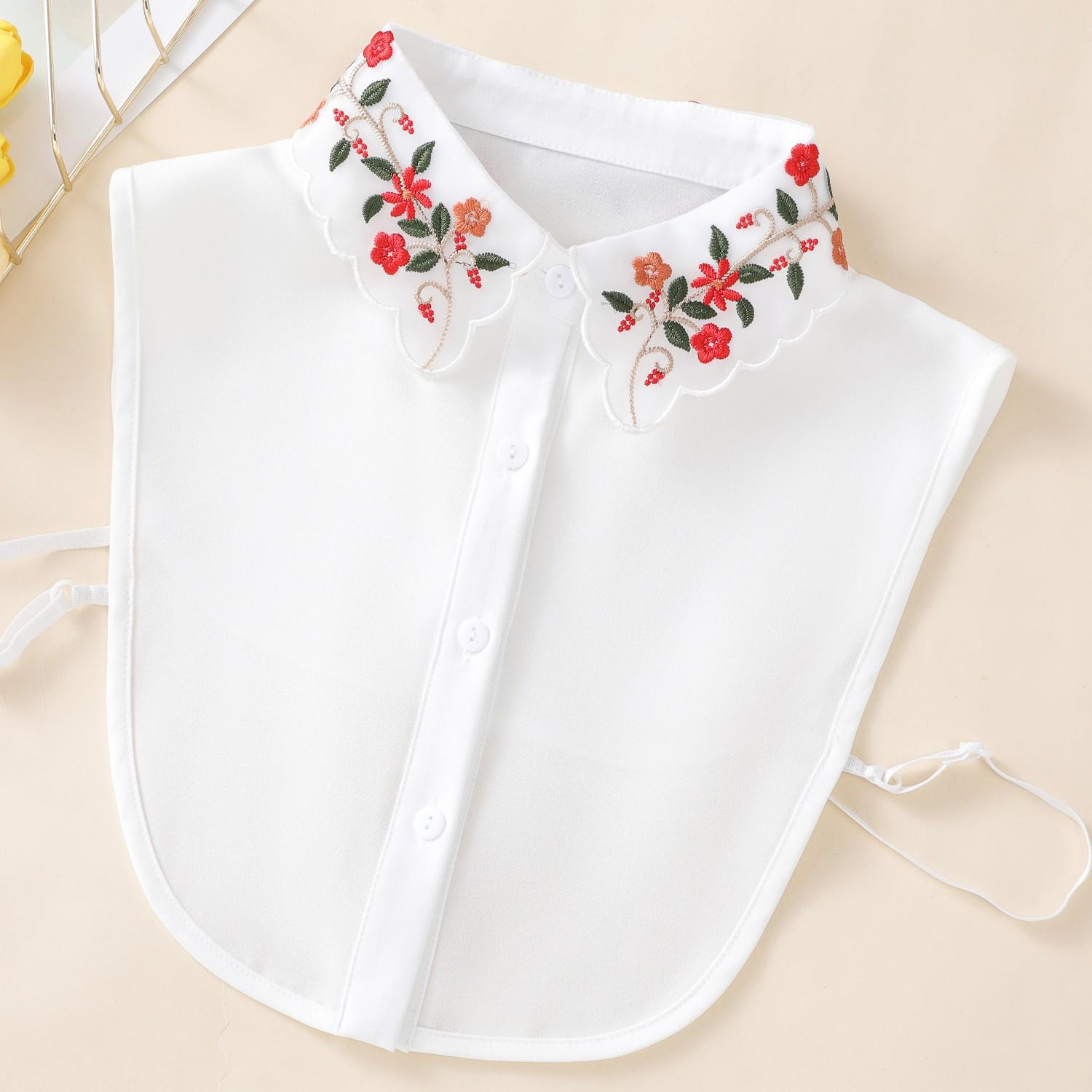 Women s Embroidered Red Flower Lace Ruffle Detachable Collar 35