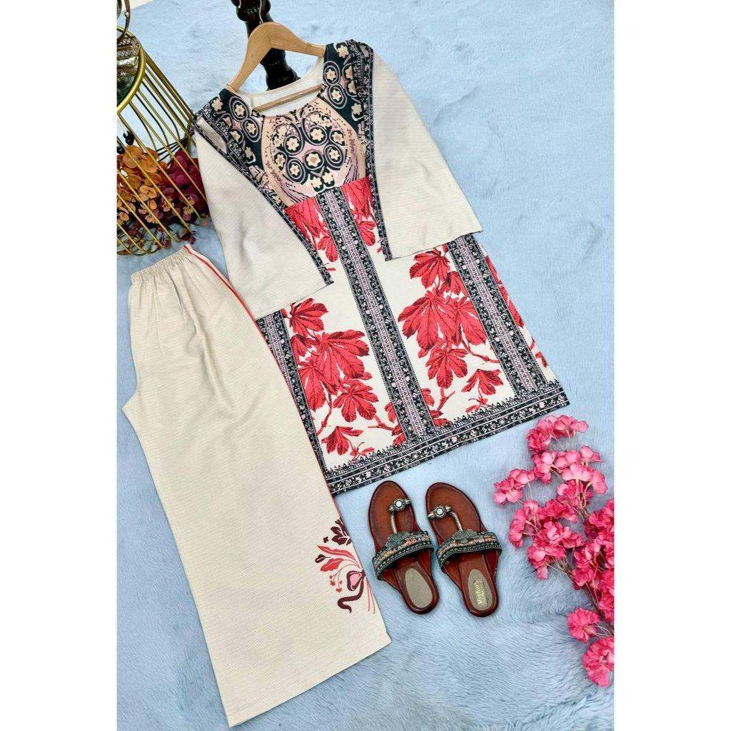 *Launching New  Đěsigner Party Wear Look Pur Natural Crepe Top&plazzo Co-ords Set*