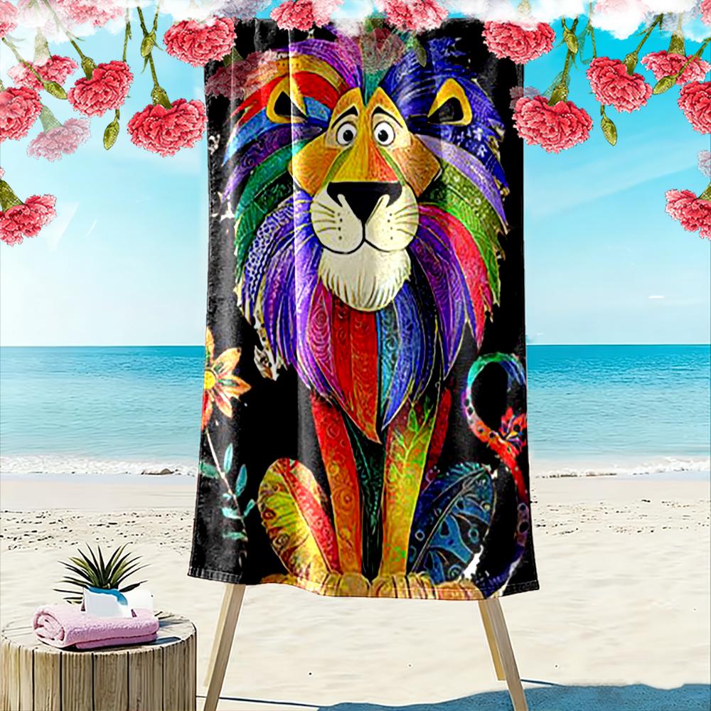 Colorful Lion Illustration Design Beach Towel Quick-drying for Travel Outdoor Sports Jogging Beach and Swimming
