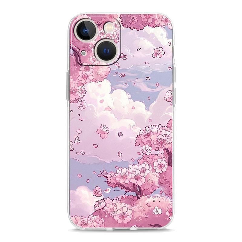 Cherry Blossom Tree Luxury Transparent Phone Case For iPhone 15 14 13 12 mini 11 Pro Max XS X XR SE 7 8 Plus Clear Cover