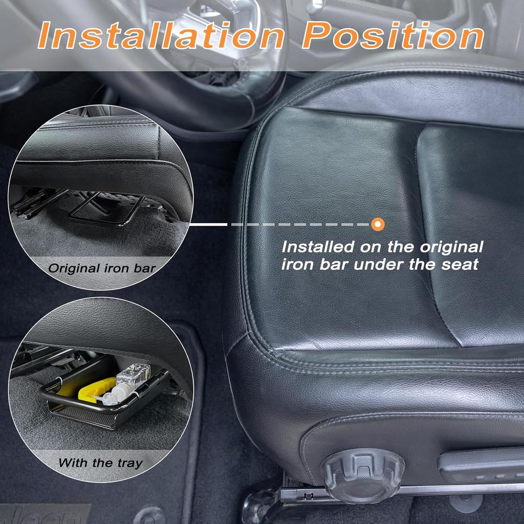 JKCOVER Front Under Seat Storage Organizer Tray Compatible With Jeep Wrangler JL/JLU 2018-   2024 2025 And Jeep Gladiator JT Truck - 2024 2025 Hidden