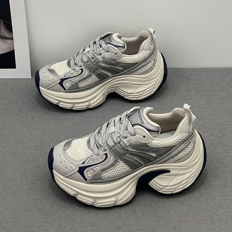 Women's 2025 Autumn & Winter Genuine Leather Dad Shoes, 8cm Thick Sole, Height-Increasing, Versatile Casual Plus Velvet Cotton Shoes