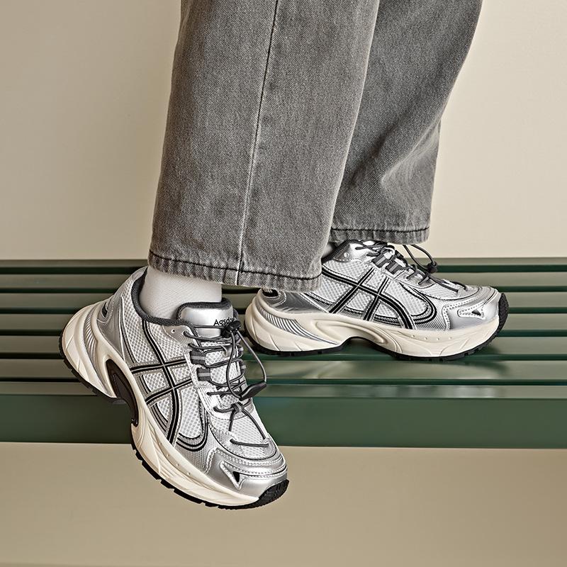 Augustine platform dad shoes women's 2025 summer new silver fashion retro hiking shoes sports and leisure shoes