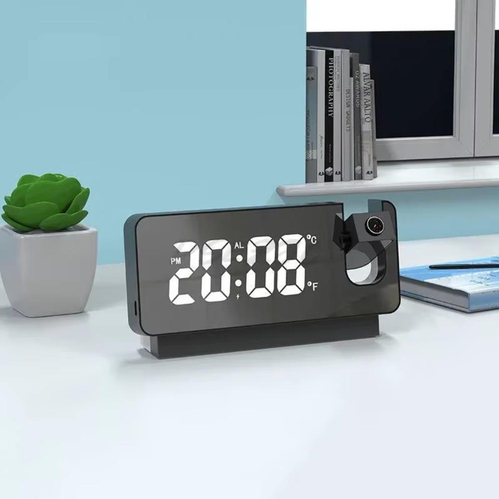 LED Display Mirror Projection Clock Adjustable Brightness Digital LED Display Clock Plastic Shell Projection Feature Alarm Clock