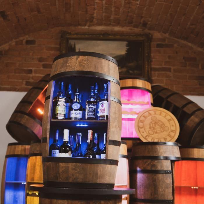 Casier À Vin - Creative Cooper - Tonneau En Bois - 30 Bouteilles - Éclairage LED - 80cm Wengé