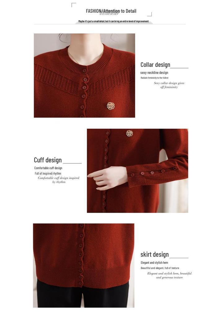 Women's Casual Long-Sleeve Knitted Sweater for Ages 40-60 - Elegant Top for Middle-Aged & Elderly