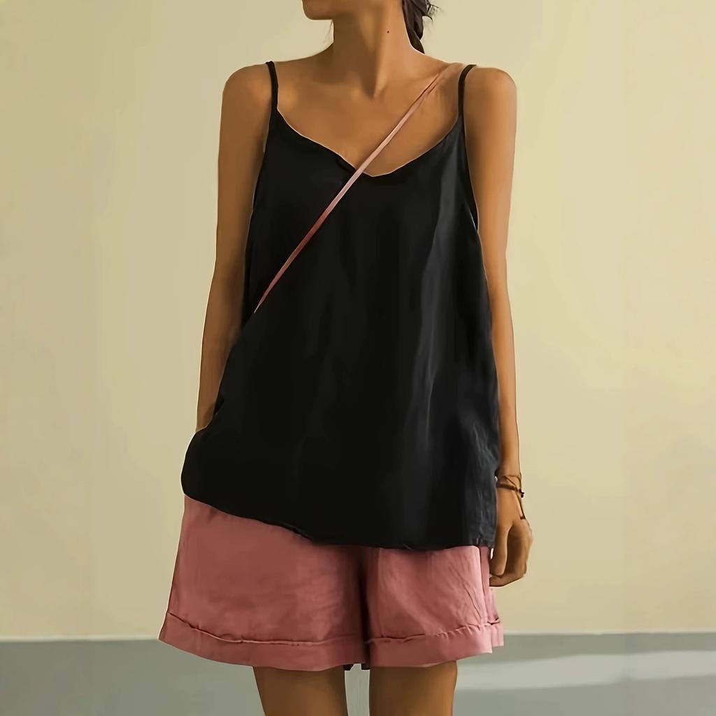Strapless Top for Casual Vacation, Lightweight Shoulder Strap, Loose Fit, Solid Color, Versatile for All Occasions, Women's Dress.