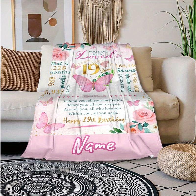 Happy 19Th Birthday Customize Your Name Blanket Used For Chair Office Sofa Bed Camping Soft And Warm Giving Friends And Relatives Birthday Gifts