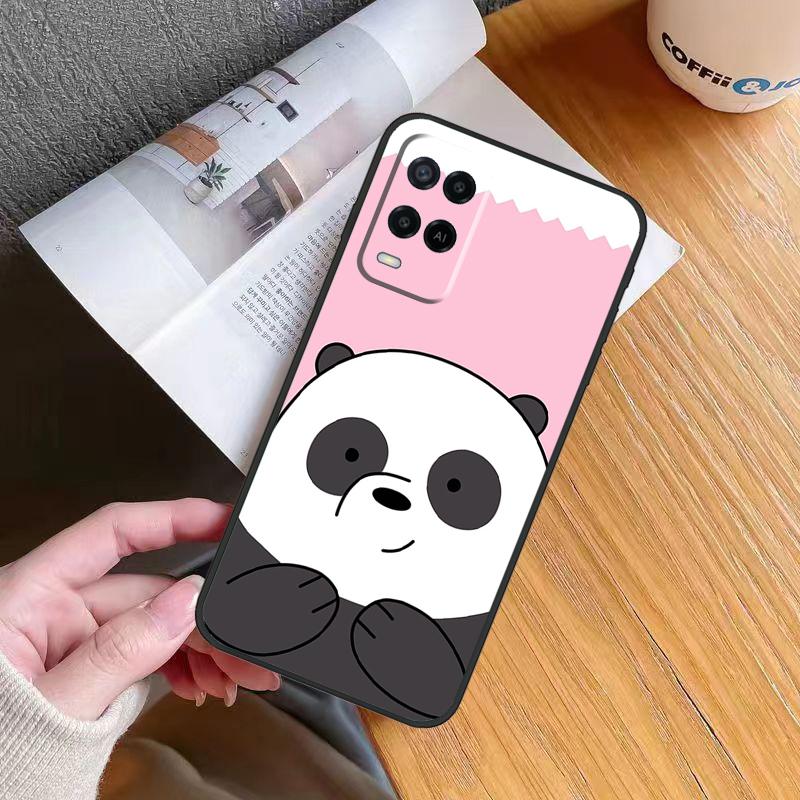 Cartoon Panda Bear Case For OPPO A17 A16 A15 A78 A98 A54 A74 A94 A76 A96 A77 A52 A72 A5 A9 A53 A54s A57s Cover