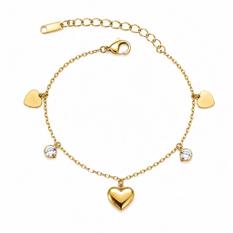 14K Gold-Plated Surgical Steel Bracelet, Heart, Cubic Zirconia Bst1657