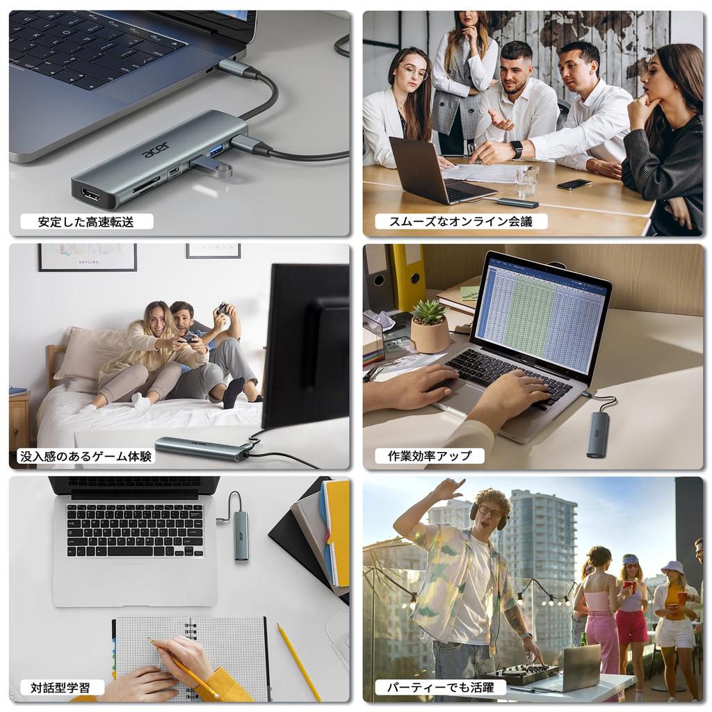 Acer USB C Hub 4K USB Hub PD100W Fast 5Gbps Data 2 Card Hub Compatible with MacBook iPhone Surface and Chromebook (7-in-1, HDMI) Type-C Charging,