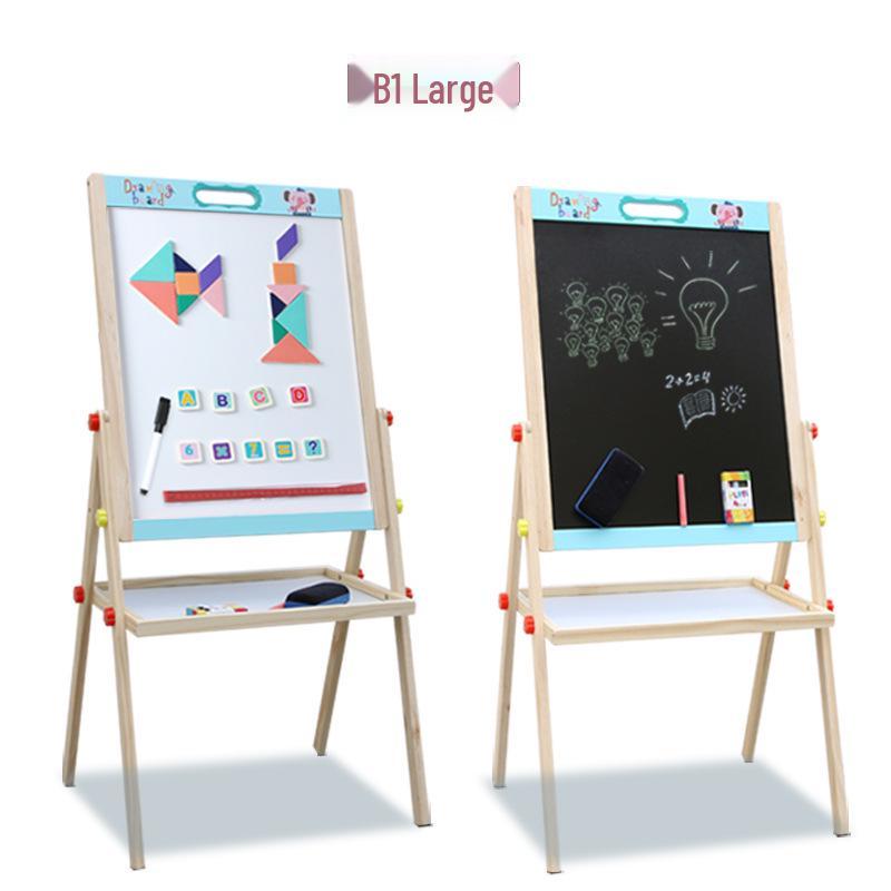 Kids' Double-Sided Magnetic Liftable Wooden Easel - Colorful Art & Drawing Toy