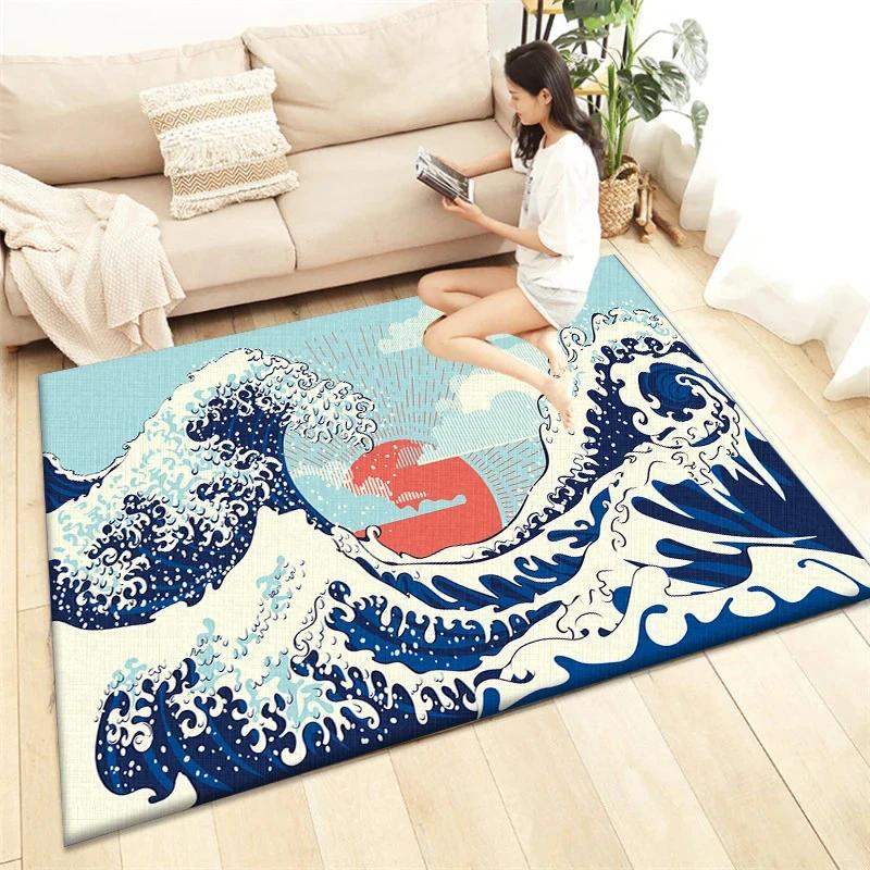 Japanischer Stil Bedruckter Teppich Wohnzimmer Heimdekoration Sofa Tischteppich Rutschfeste Stuhlunterlage Lounge-Matte Picknick Camping Ar