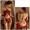 Women’s Sexy Embroidered Lace Dudou Lingerie Set with Tassels, Tie-Up Cutout Top, Shorts and Shawl Set