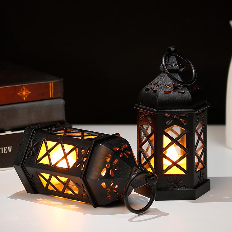 Retro Desktop Lamp - Halloween Ambient Decor & Creative Gift Hexagonal Led Wind Lamp Candle Lamp Portable Pony Lamp