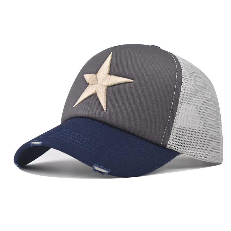 New Style Unisex Adjustable Mesh Cap Casual Plain Embroidered Stitching Five-Star Cotton Baseball Cap Summer Trucker Hat For Women And Men