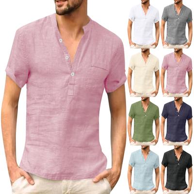 Designer Spring Summer Men's Casual Cotton Linen Solid Color Short Sleeve Shirts Loose Shirts