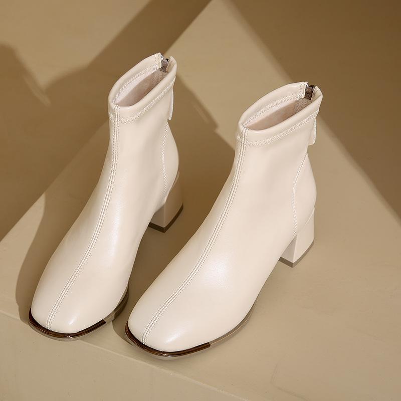 Short boots women's autumn and winter new low tube elastic thin women's boots square head thick heel fashion short boots