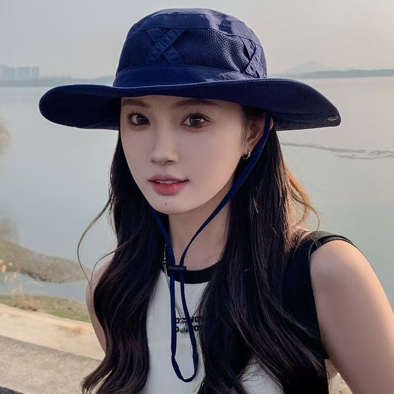 Fishing visor big edge sun protection hat men's summer mesh outdoor women's mountaineering UV protection bucket hat