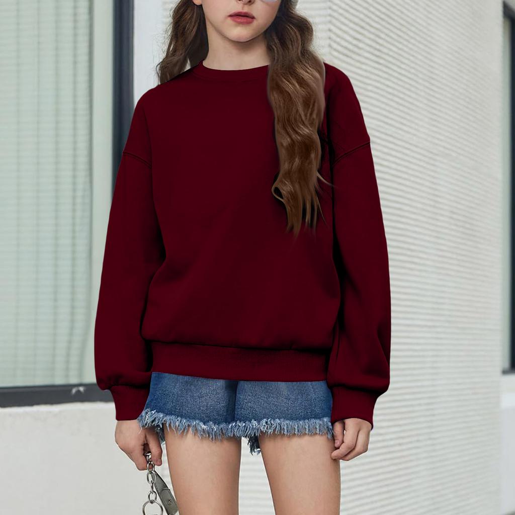 Jungen Mädchen Pullover Oberteil Lockerer Schnitt Farbe Sportlich Lässig Oberteil für Kinder