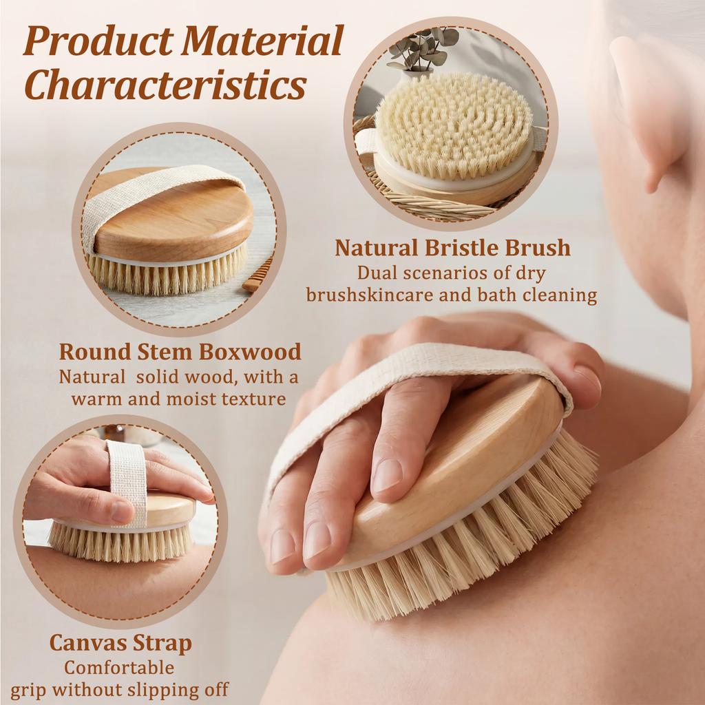 Handheld Bathroom Shower Brush Dry Brushing Body Brush for The Back Dry Body Exfoliating Brush Back Bath Massage Cellulite Brush