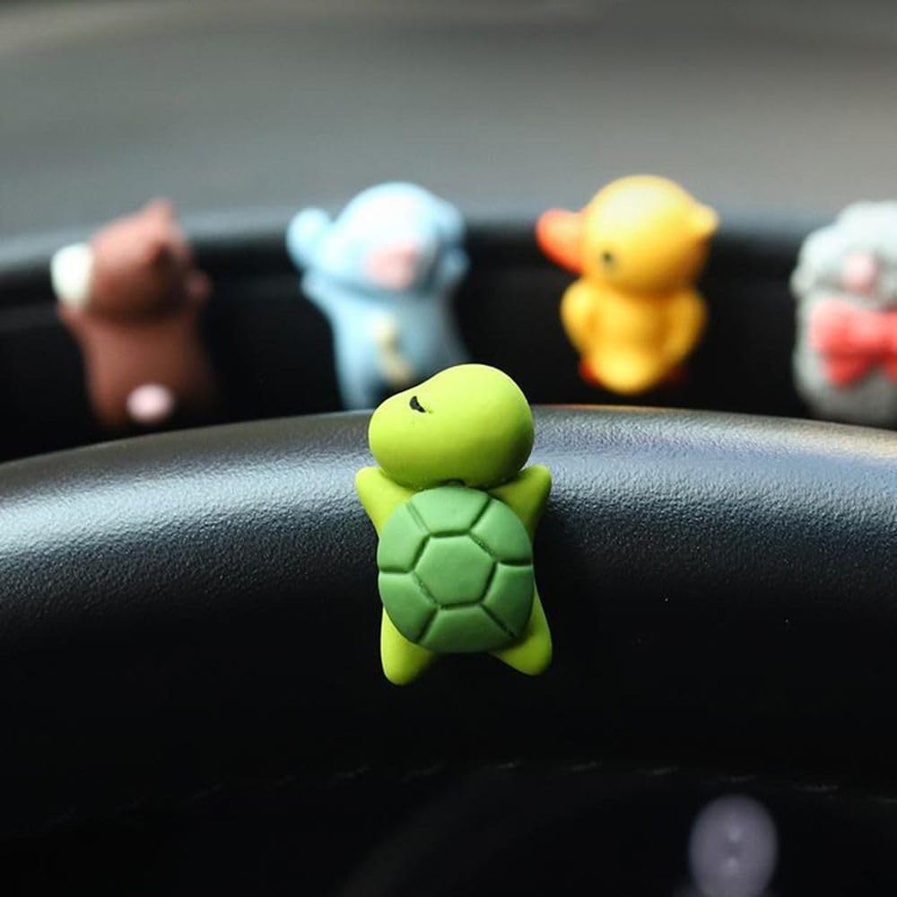 Set of 6, Car Decoration, Interior Decoration, Figurine, Cars, Cute, Animals, Accessories, Mini Size, Double-Sided Tape Included (Sleeping Side)