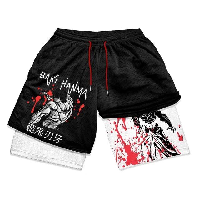 

Baki Muscle Grappler Shorts Pants Double-Layer Boxing Muay Thai Kickboxing Training Japan Cartoon Animation 3D Print Gym Sport Workout Fitness Unisex S