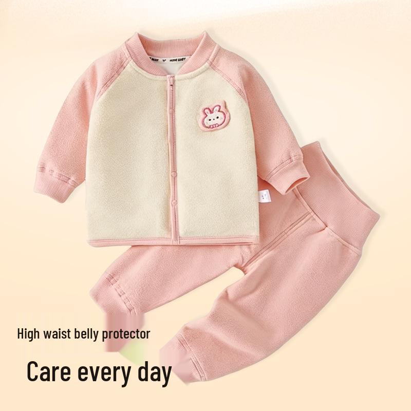 Unisex Baby High-Waisted Padded Pants Set - Thick Warm Cotton Jacket & Pants for Autumn/Winter