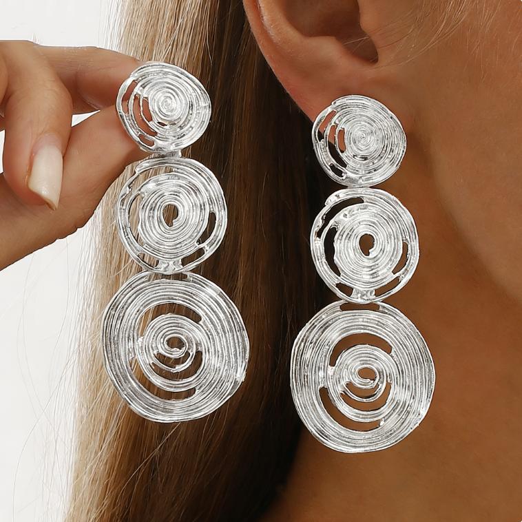 Vintage Multi-Layer Geometric Pendant Earrings for Women Ladies Vacation Style Temperament Metal Drop Earrings Jewelry