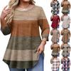 Women's Plus Size 3/4 Sleeve Curved Hem Round Neck Fashionable Top