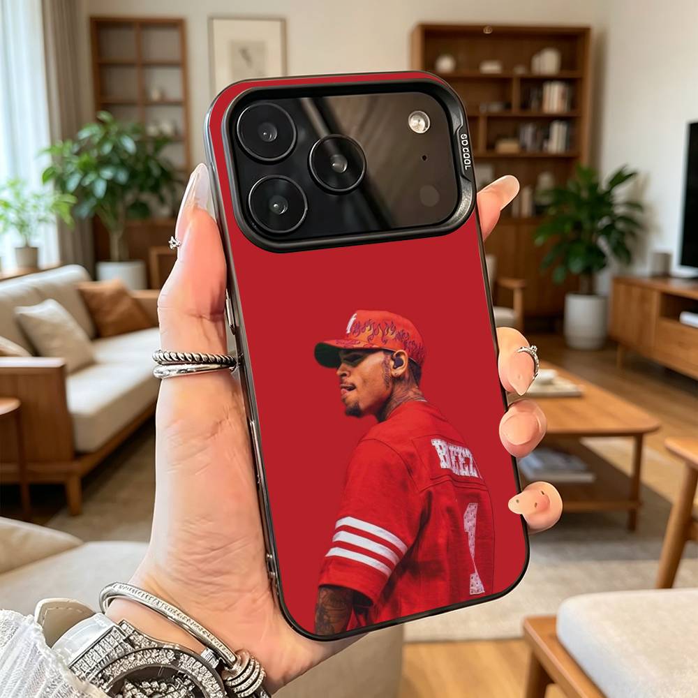 Singer C-Chris Brown R&B Phone Case For iPhone 17,16,15,14,13,12,11 Plus,Pro Max,XS,Colorful Silver Black Cover
