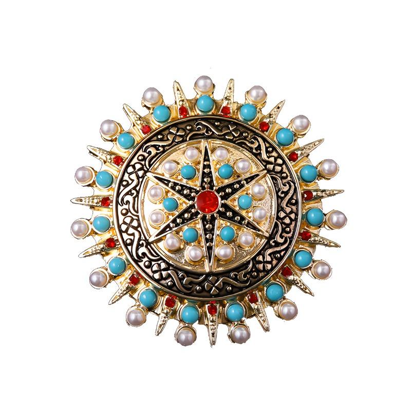 Bohemian-style Round Pearl Brooch, Women's Retro Court-style Brooch, Niche Design Sense Brooch