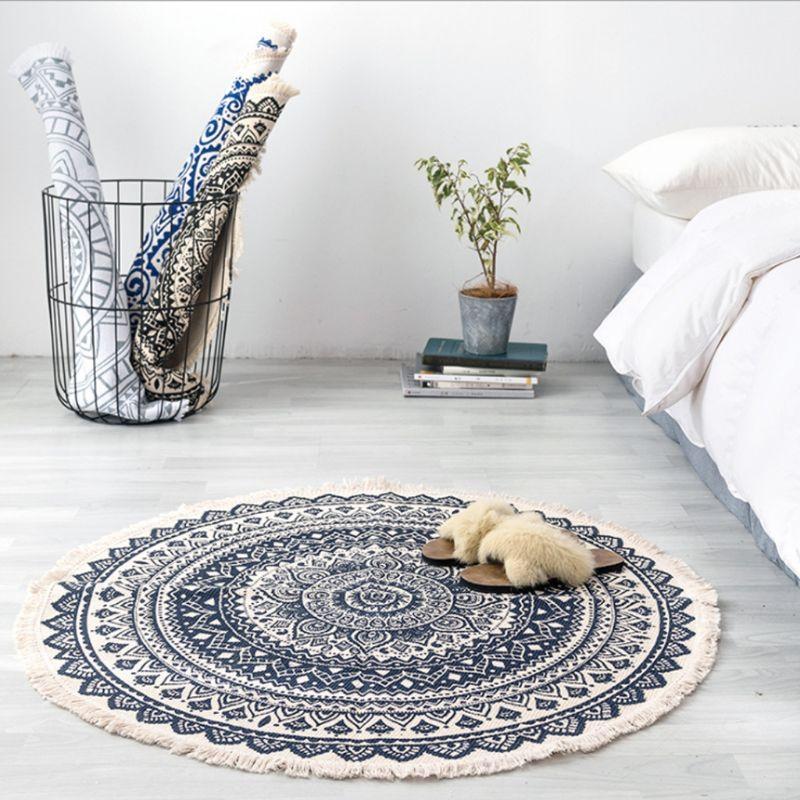 Morocco Round Rug Boho Tassel Cotton Fabric Carpet Mat Door Blanket Living Room Home Office Decoration top sale
