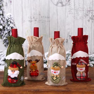 Christmas Burlap Santa Claus Wine Bottle Cover & Doll for Holiday Decor