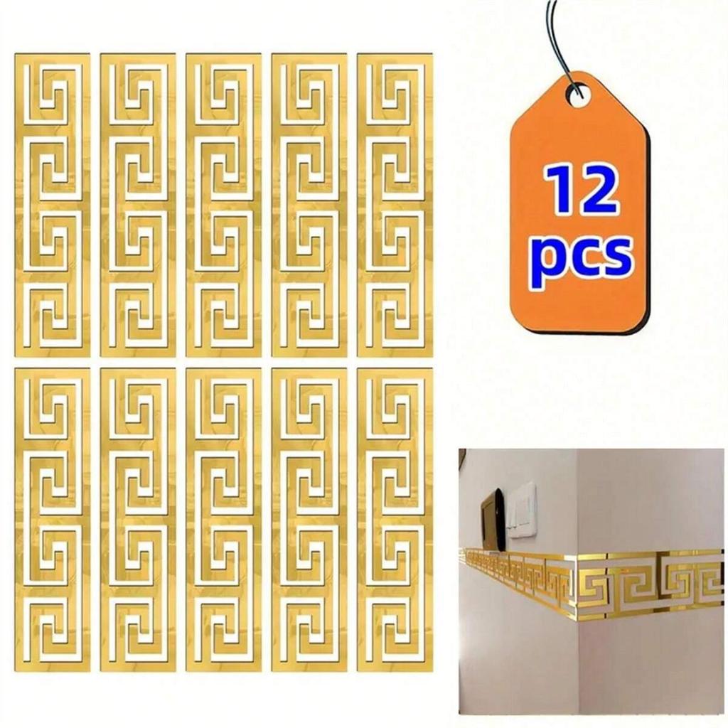 12 buc 20x5cm Autocolant Oglindă 3D Autoadeziv Linie Talie DIY Autocolante de Perete pentru Camera de Zi Tavan Bordură Colț Decor de Perete