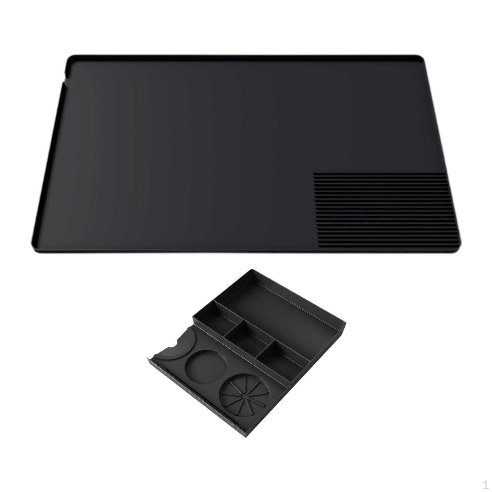 

Coffee Bar Mat Pad Mug Holder Accessory with Raised Edges Non Slip Removable Tamper Tool Box чорний