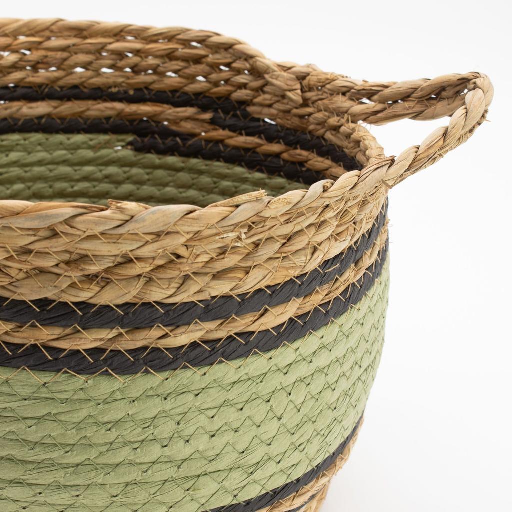 Cotton & Seagrass Large Baskets – Natural Black & Green- Set of 3