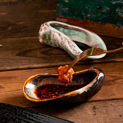Kiln Changes Oyster Plate Ceramic Tableware Sauce Dish Soy Sauce Plate Vinegar Plate Dim Sum Dish Artistic Conception Tableware