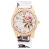 Fashion Women Rhinestone Wrist Watch Casual Rose Pattern Quartz Wristwatch