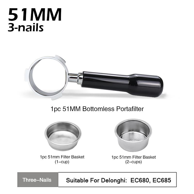 51MM Coffee Bottomless Portafilter Replacement Filter Basket For Delonghi EC680 EC685 Espresso Machine Accessories Barista Tool
