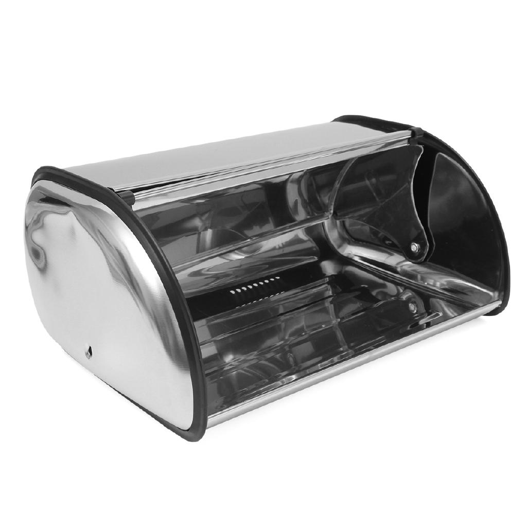 Kitchen Pastry Bread Baking Holder Kitchen Supplies Silver+Black Stainless Steel Roll Top Bread Box Storage Bin Silver Keeper Food Storage Container