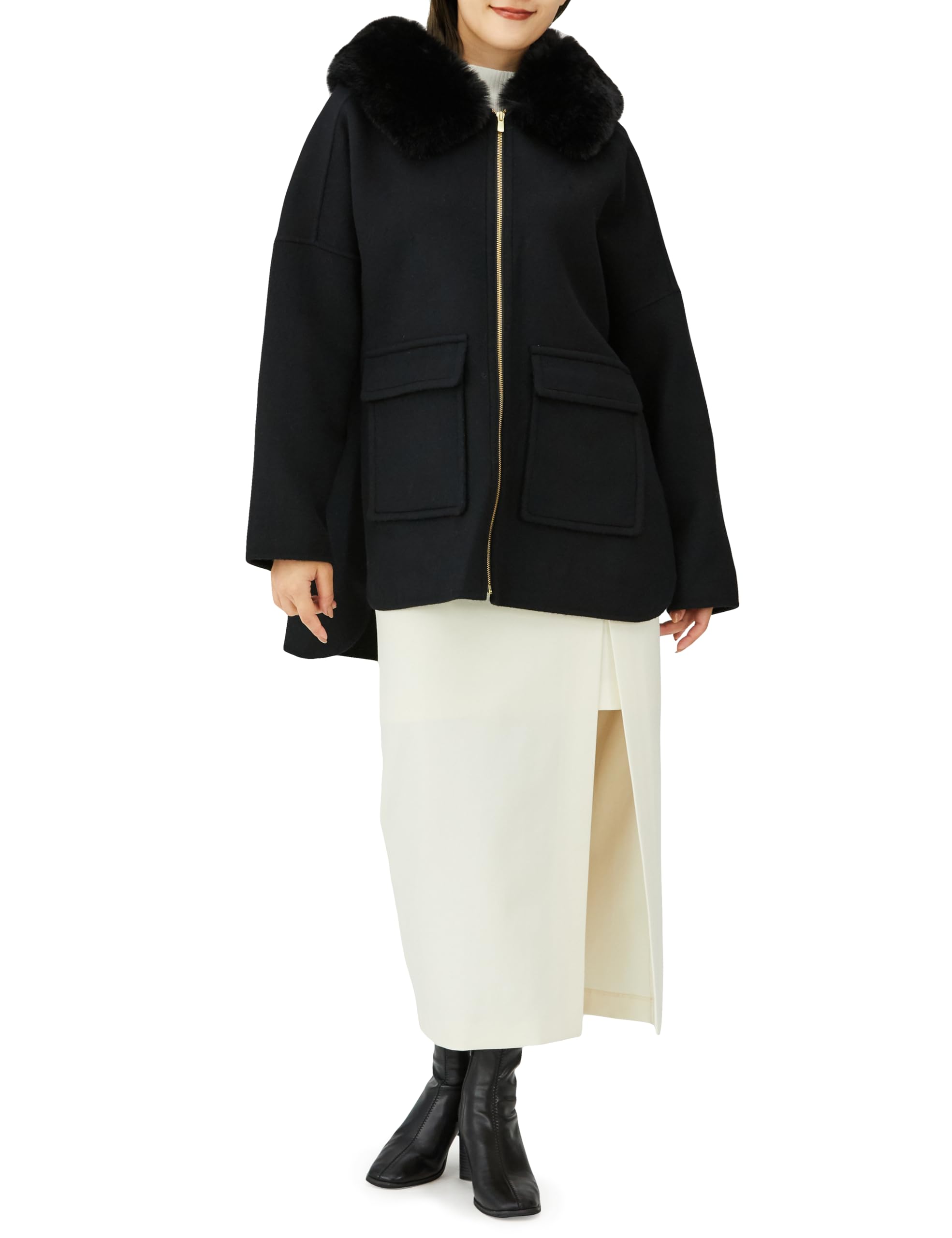 

Grace Continental 2023AW Hooded Fur River Poncho Size 27 Black Women s