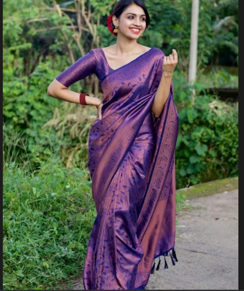 Indian Traditional Soft Lichi Silk Saree With Jecquard  Weaving