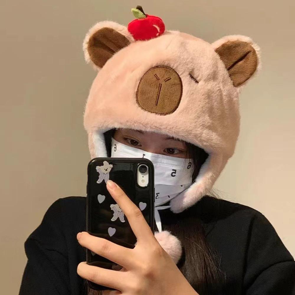 

Fluffy Winter Plush Hat Capybara Cycling Hat New Bucket Hat